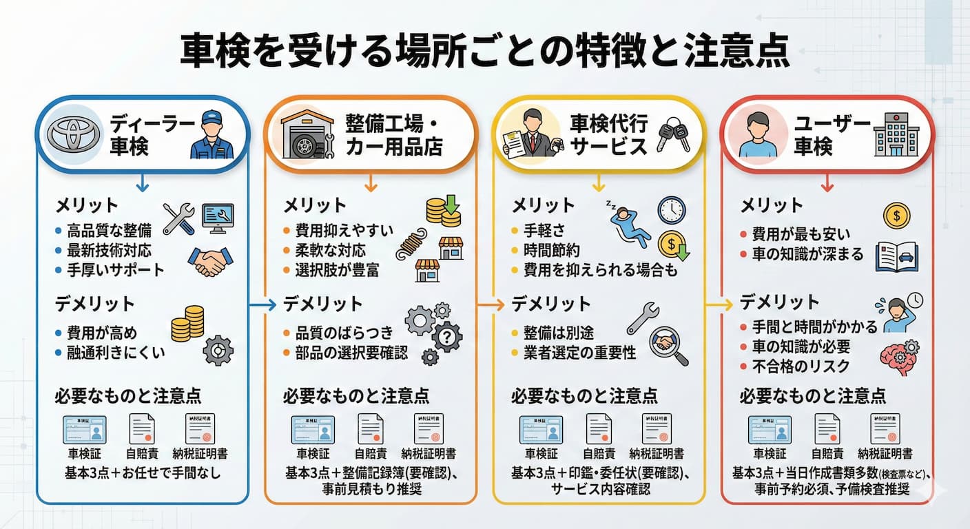 車検を受ける場所ごとの必要書類と注意点