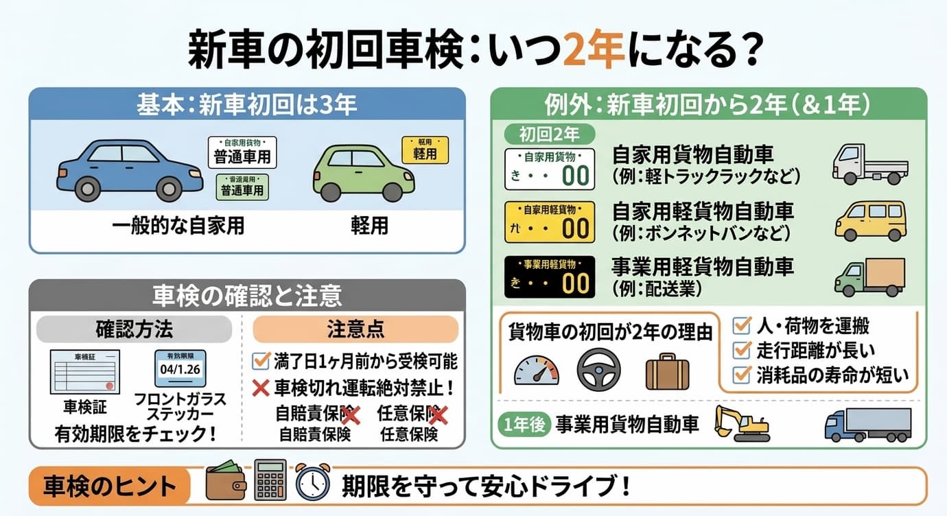新車の初回車検が2年にタイミングとは?