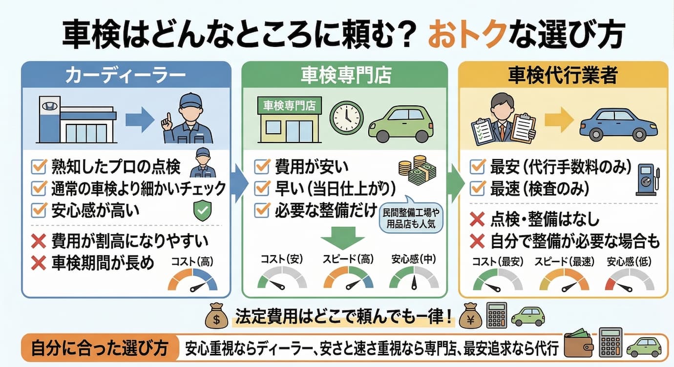 車検はどんなところに頼んだらいいのか ?