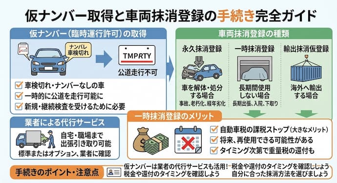 仮ナンバーの取得と車両の抹消登録の手続き