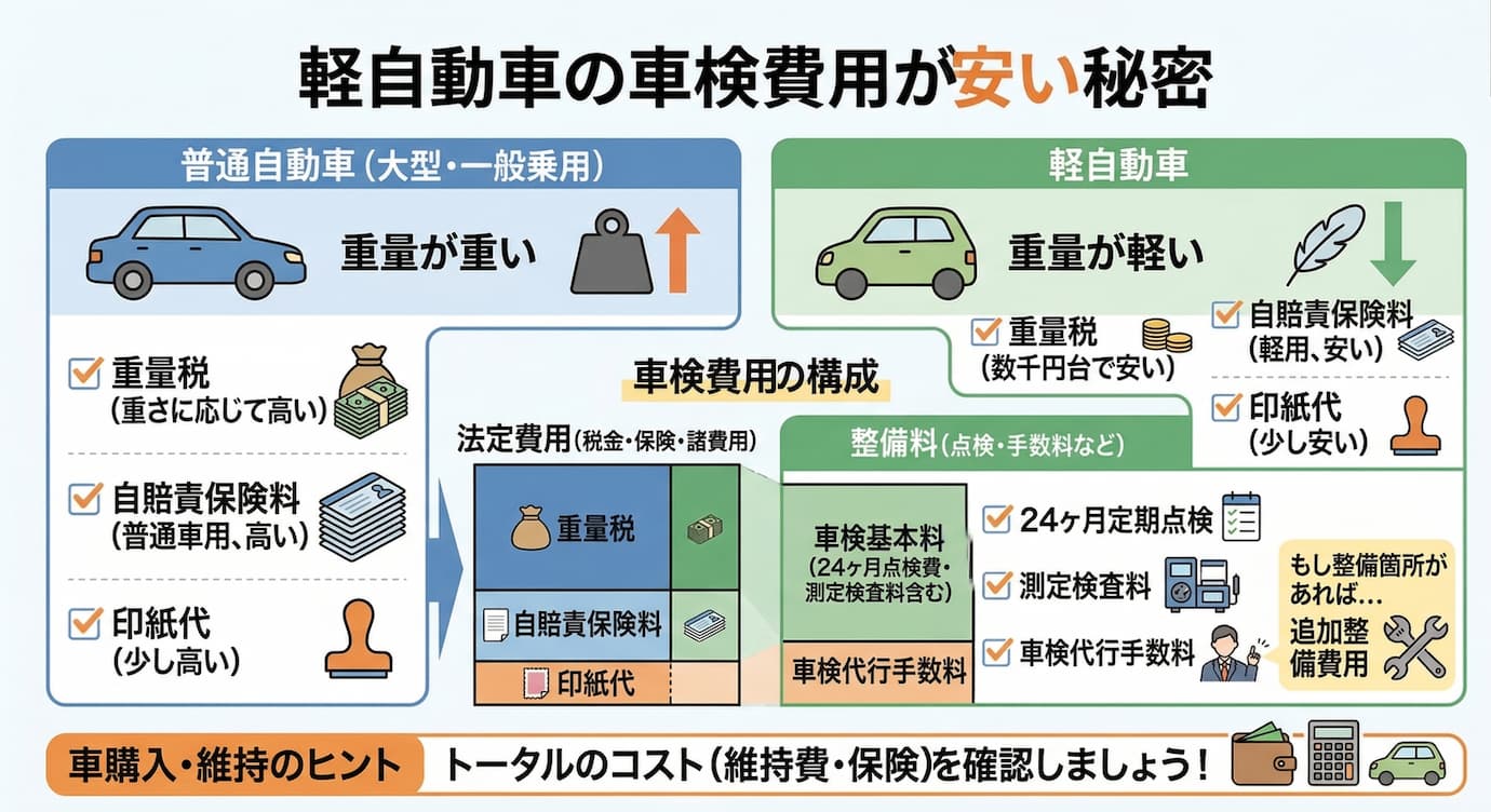 軽自動車の車検費用はなぜ普通車よりもかからないのか ?