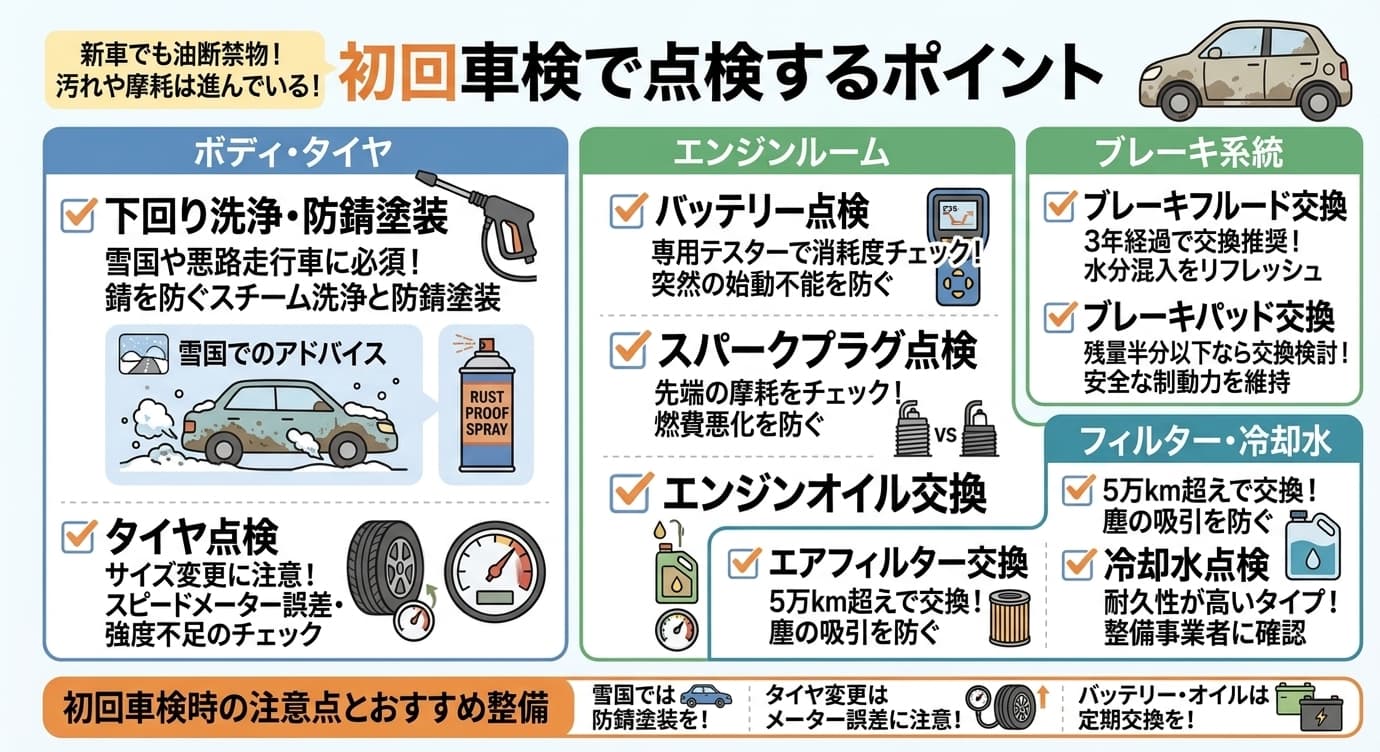 初回車検で点検するポイント